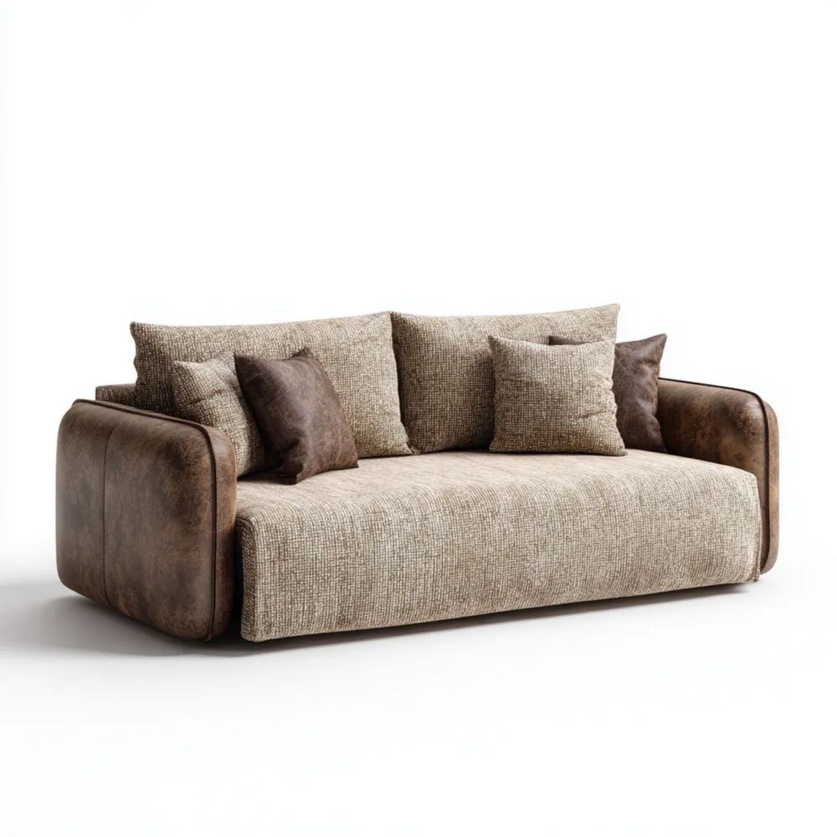 Sofa dwuosobowa beżowo-brązowa z tapicerką poliestrową i PU, 200 × 95 × 85 cm