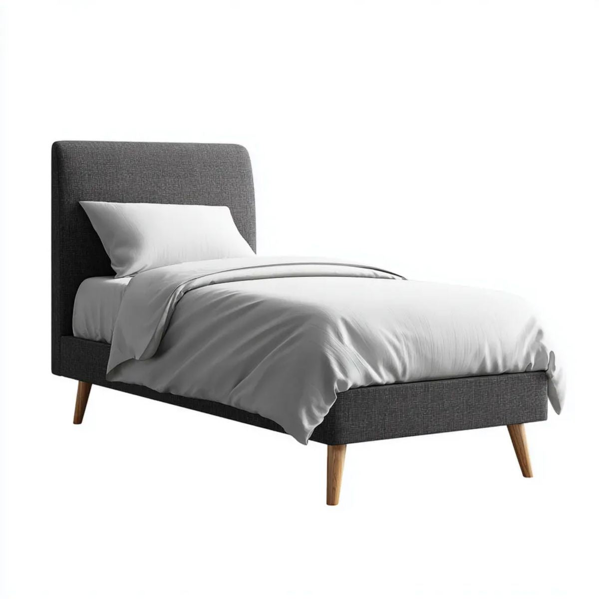 Łóżko jednoosobowe tapicerowane grafitowe z poliestru 90 x 200 cm