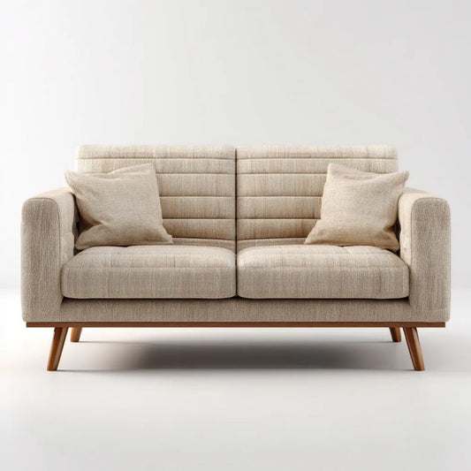 Sofa dwuosobowa beżowa z poliestru 160 x 85 x 84 cm z drewnianymi nogami