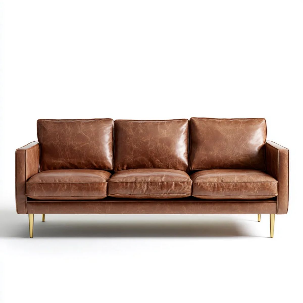 Trzyosobowa sofa brązowa z tapicerką z PU, 210 x 90 x 85 cm
