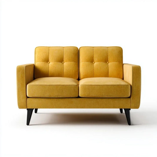 Sofa dwuosobowa z aksamitu poliestrowego, musztardowa, 140 x 80 x 85 cm