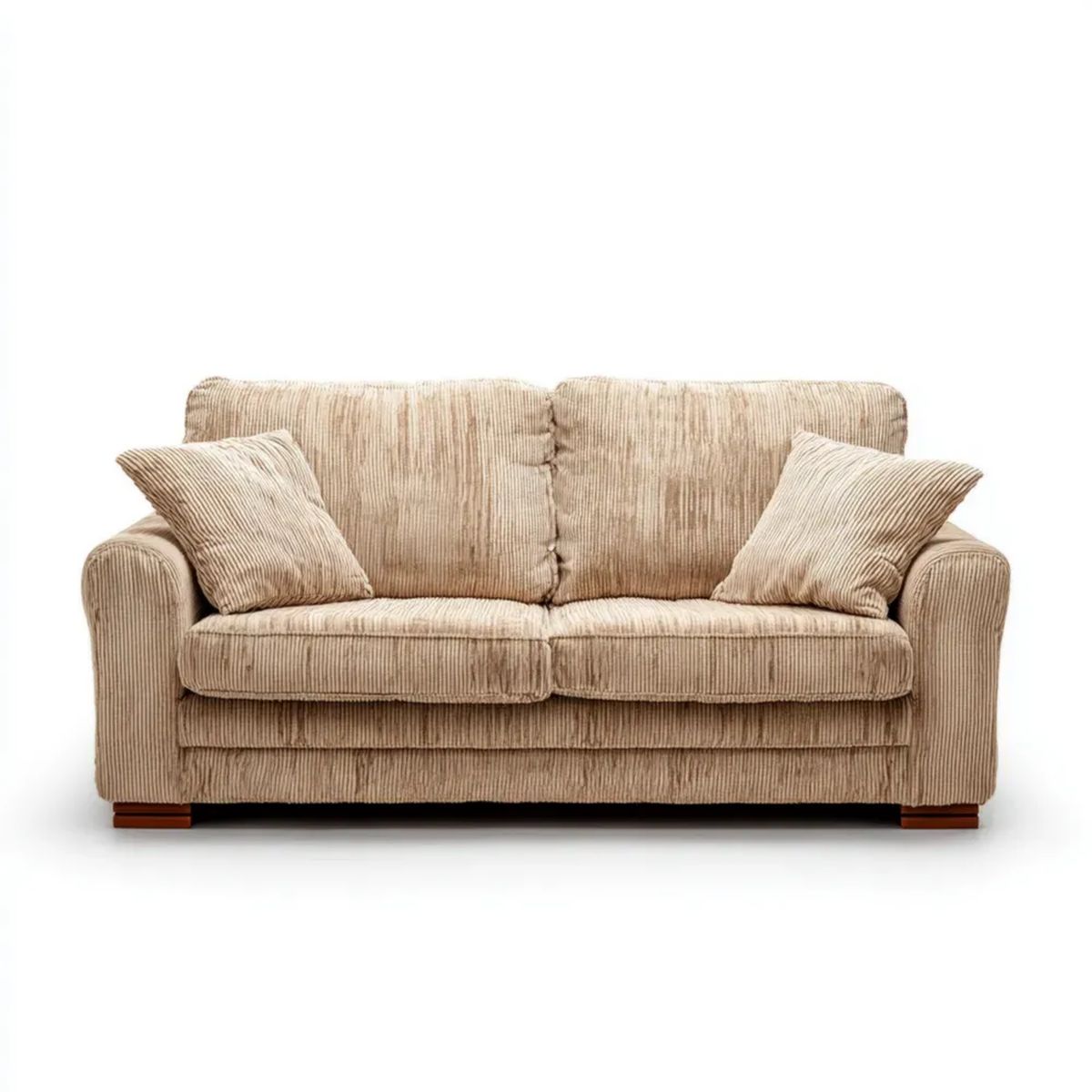 Beżowa sofa dwuosobowa z poliestrową tapicerką sztruksową, 170 × 90 × 85 cm