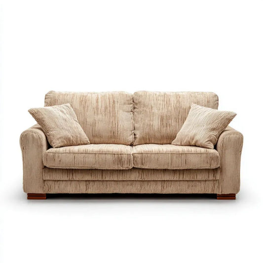 Beżowa sofa dwuosobowa z poliestrową tapicerką sztruksową, 170 × 90 × 85 cm