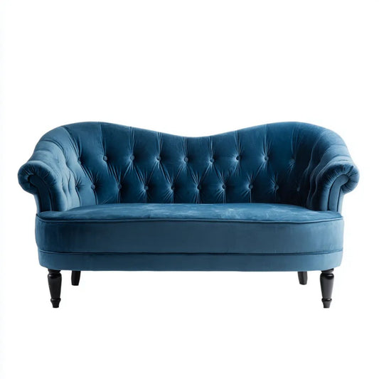 Sofa 2-osobowa chesterfield granatowa z aksamitu poliestrowego 160 x 85 x 78 cm