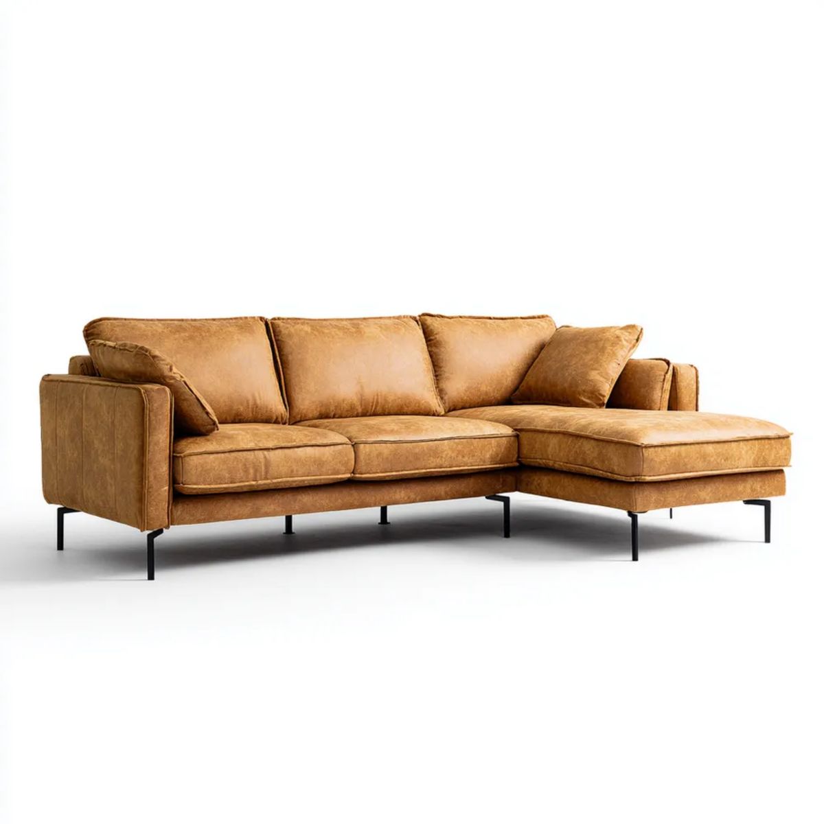 Brązowa sofa narożna w kształcie L z szezlongiem z mikrofibry, 260 × 160 × 85 cm