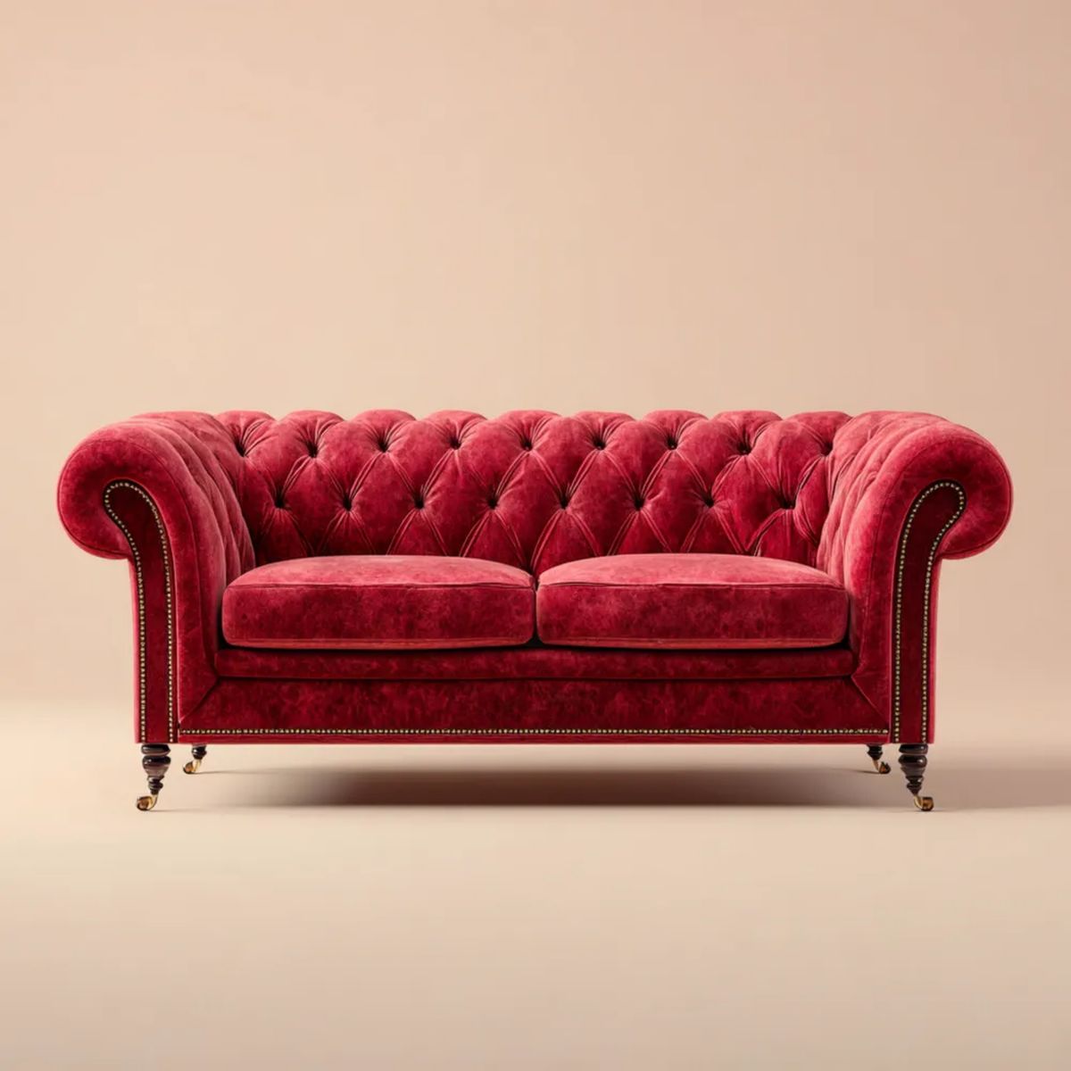 Dwuosobowa sofa Chesterfield z aksamitu poliestrowego, bordowa, 180 x 90 x 78 cm