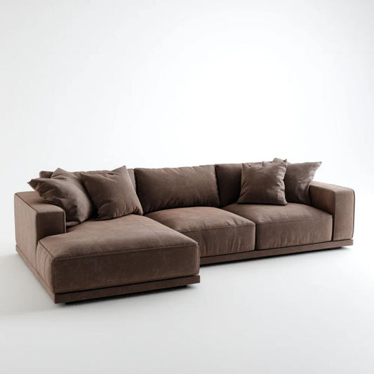 Lewostronna sofa narożna w kształcie L z mikrofibry, brązowa, 300 x 180 x 85 cm