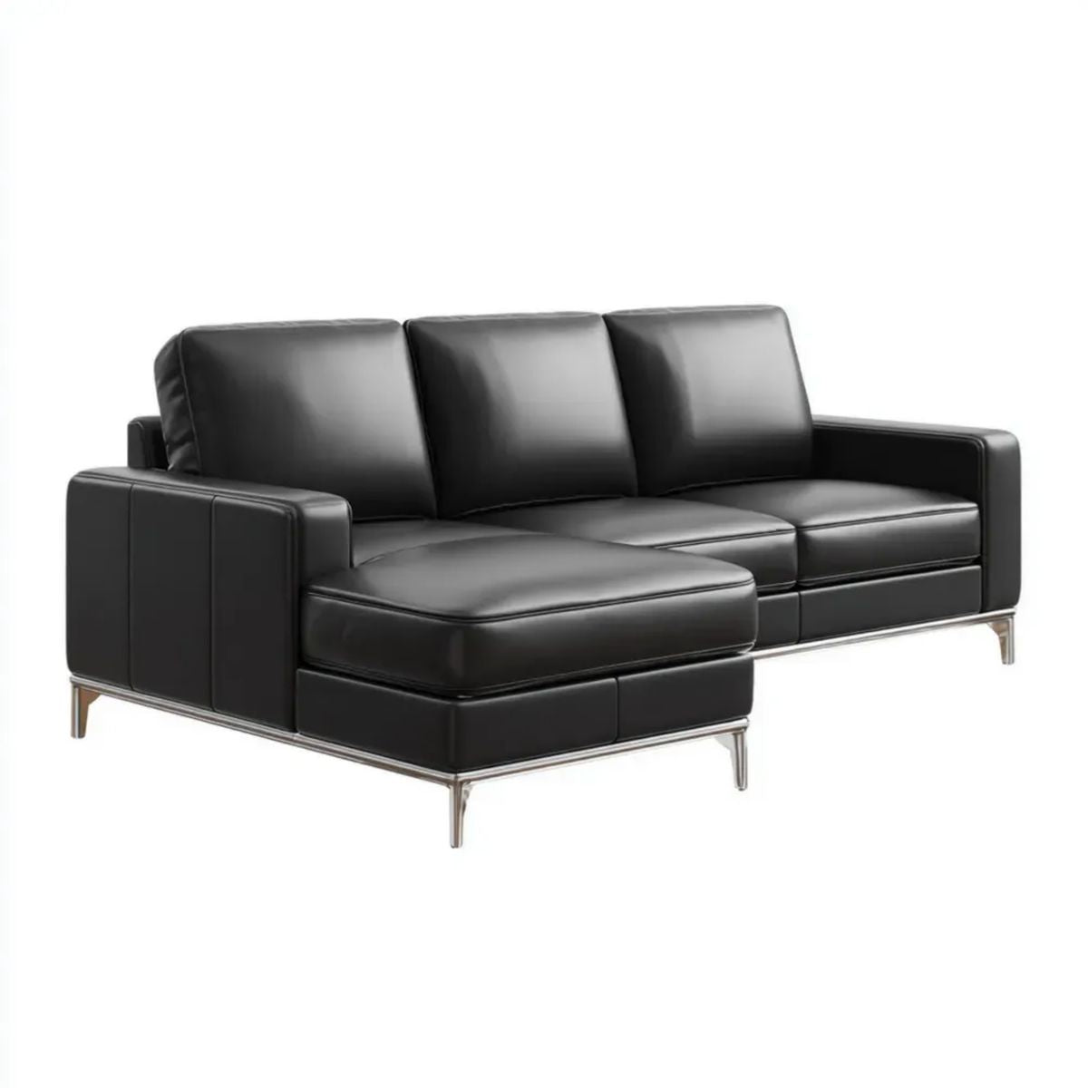 Czarna sofa narożna z lewym szezlongiem, tapicerka PU, 260 x 160 x 85 cm