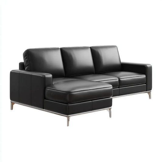 Czarna sofa narożna z lewym szezlongiem, tapicerka PU, 260 x 160 x 85 cm