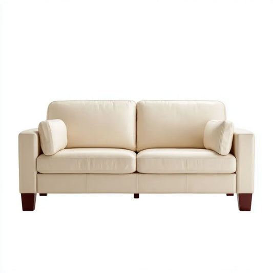 Dwuosobowa sofa ze skóry syntetycznej beżowa/ciemnobrązowa 152 × 86 × 84 cm