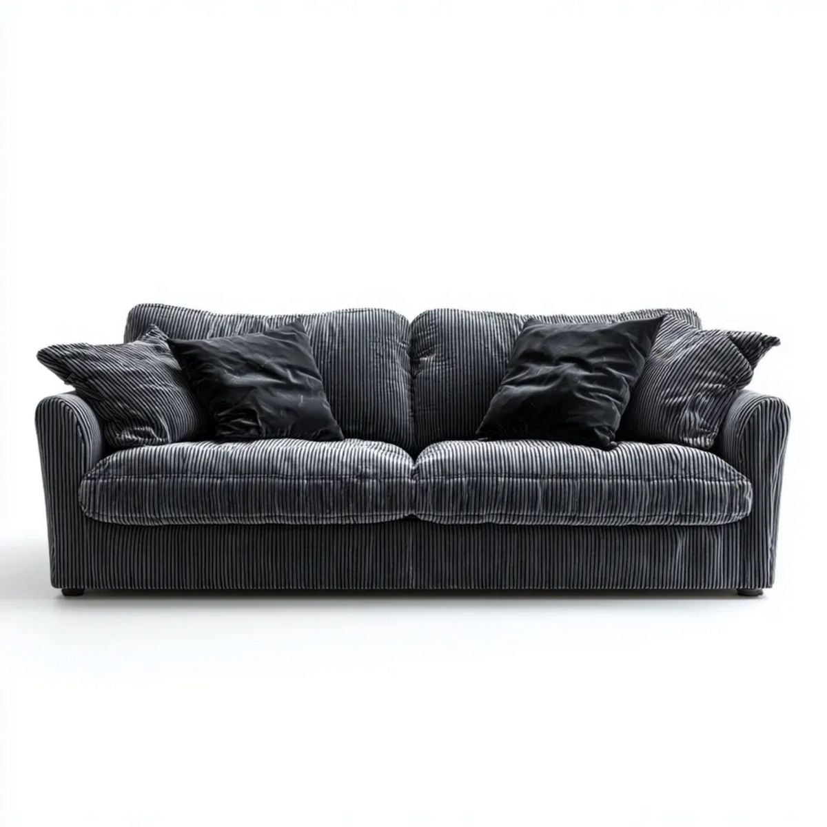 Sofa trzyosobowa grafitowo-czarna z poliestrowego sztruksu 220 x 95 x 88 cm