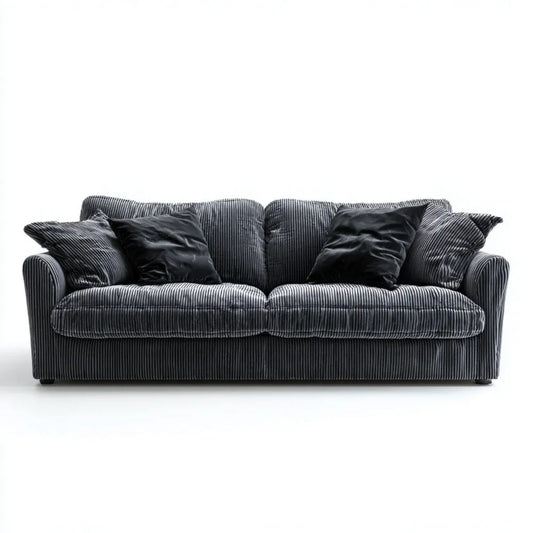 Sofa trzyosobowa grafitowo-czarna z poliestrowego sztruksu 220 x 95 x 88 cm