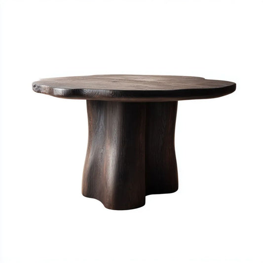Okrągły stół do jadalni z MDF i fornirem dębowym, ciemnobrązowy, Ø120 × 75 cm