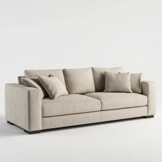 Trzyosobowa sofa beżowa z tapicerką poliestrową, 220 × 95 × 85 cm