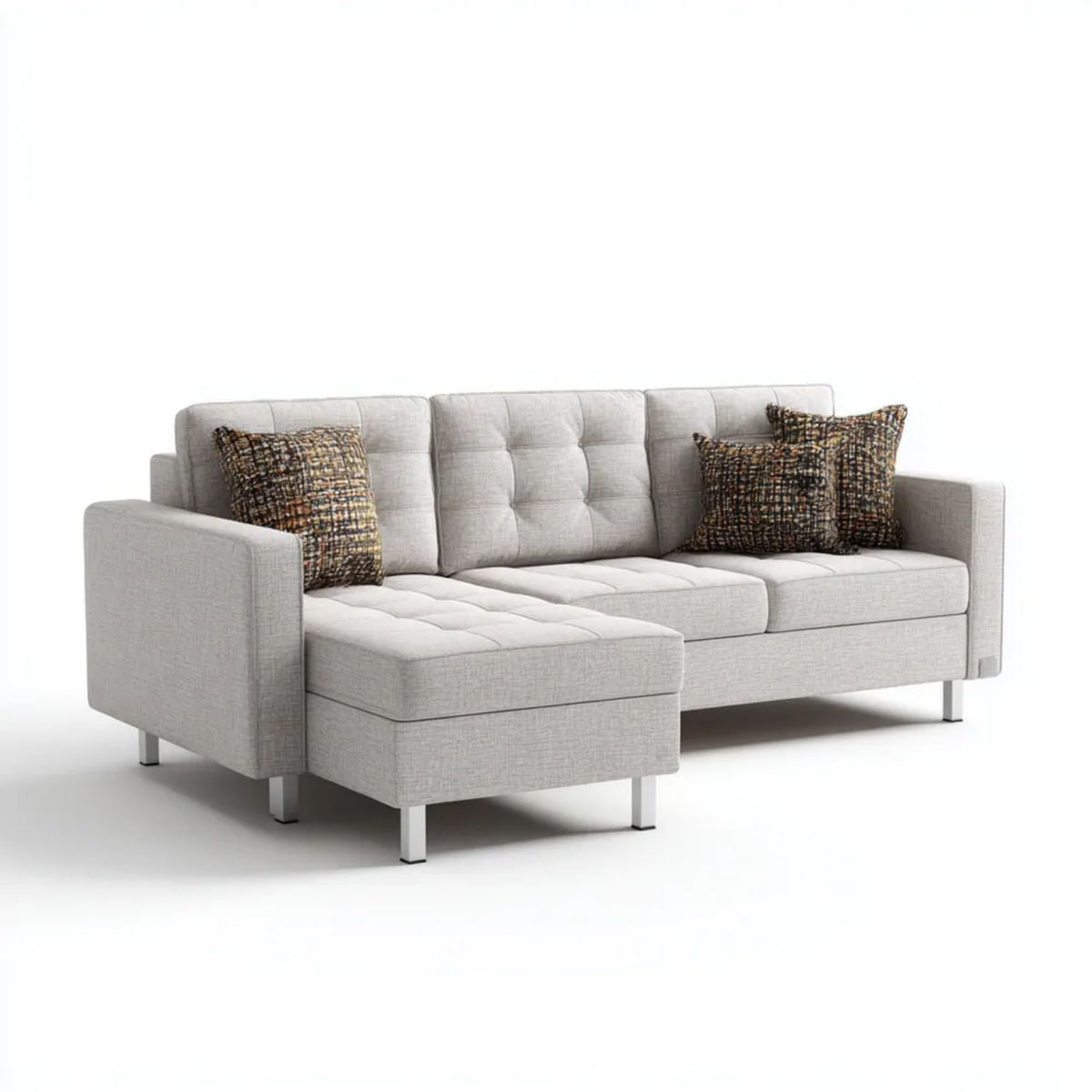 Sofa narożna lewostronna z szezlongiem, jasnoszara, z poliestru, 250 × 160 × 85 cm