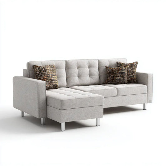 Sofa narożna lewostronna z szezlongiem, jasnoszara, z poliestru, 250 × 160 × 85 cm