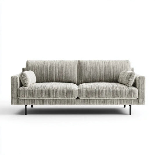 3-osobowa sofa z poliestru sztruksowego, jasnoszara/czarna, 220 x 90 x 85 cm