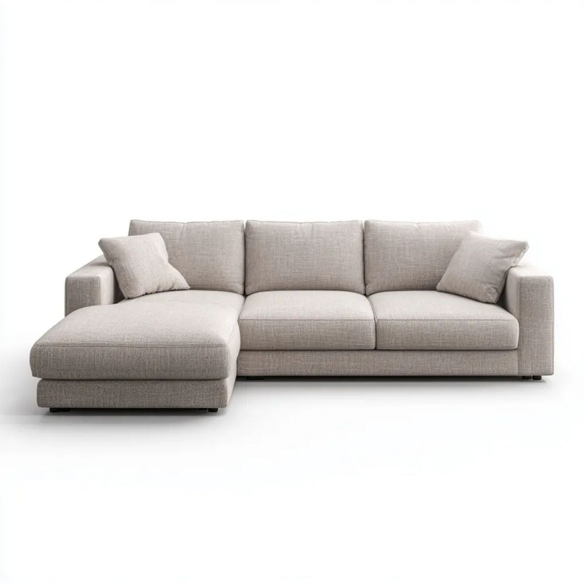 Jasnoszara sofa narożna z lewym szezlongiem, tapicerka tkaninowa, 280 × 160 × 85 cm