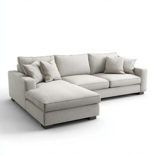 Lewostronna sofa narożna z szezlongiem z tkaniny poliestrowej, jasnoszara, 280 × 170 × 85 cm