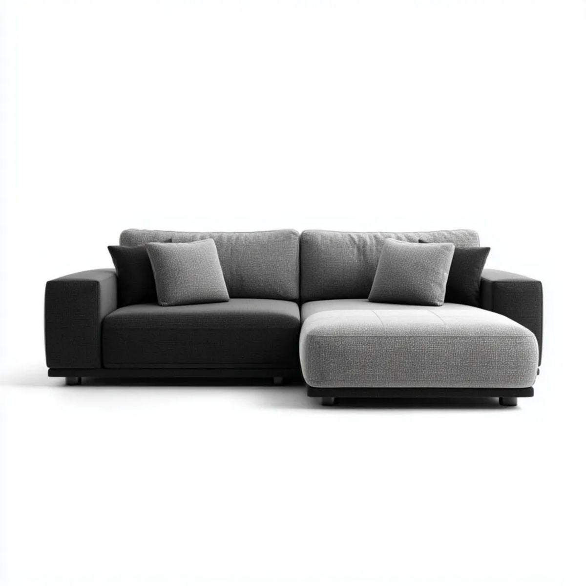 Grafitowo-jasnoszara sofa narożna z prawostronnym szezlongiem z tkaniny, 280 × 160 × 85 cm
