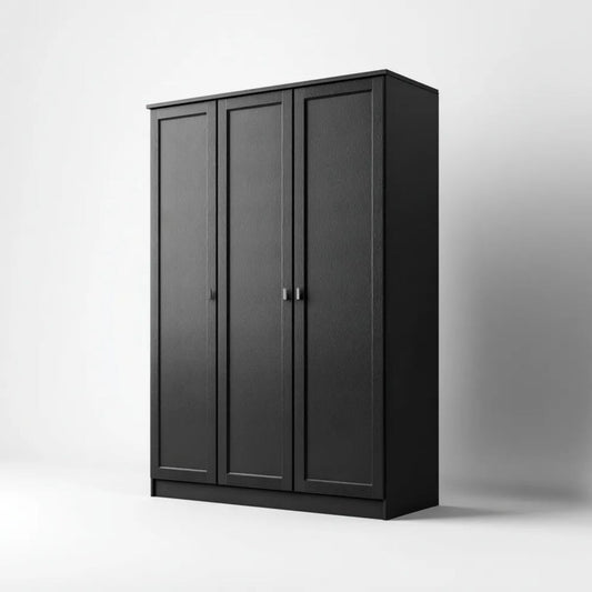 Czarna szafa trzydrzwiowa z płyty wiórowej laminowanej 120 x 52 x 200 cm